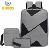 Men's Large Capacity Laptop Backpack Set with USB Charging Port