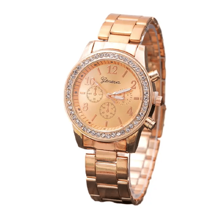 Women's Watch Jewelry 6-Piece Set Rose Gold Quartz Watch Bracelet Necklace Ring Earrings Rhinestone