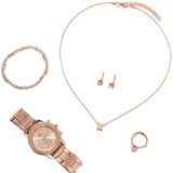 Women's Watch Jewelry 6-Piece Set Rose Gold Quartz Watch Bracelet Necklace Ring Earrings Rhinestone