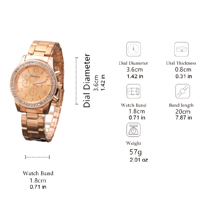 Women's Watch Jewelry 6-Piece Set Rose Gold Quartz Watch Bracelet Necklace Ring Earrings Rhinestone