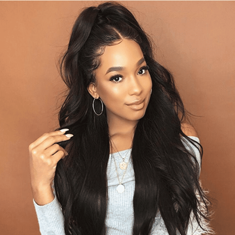 FBK Women's 26-inch Long Black Body Wave Curly Synthetic Wig