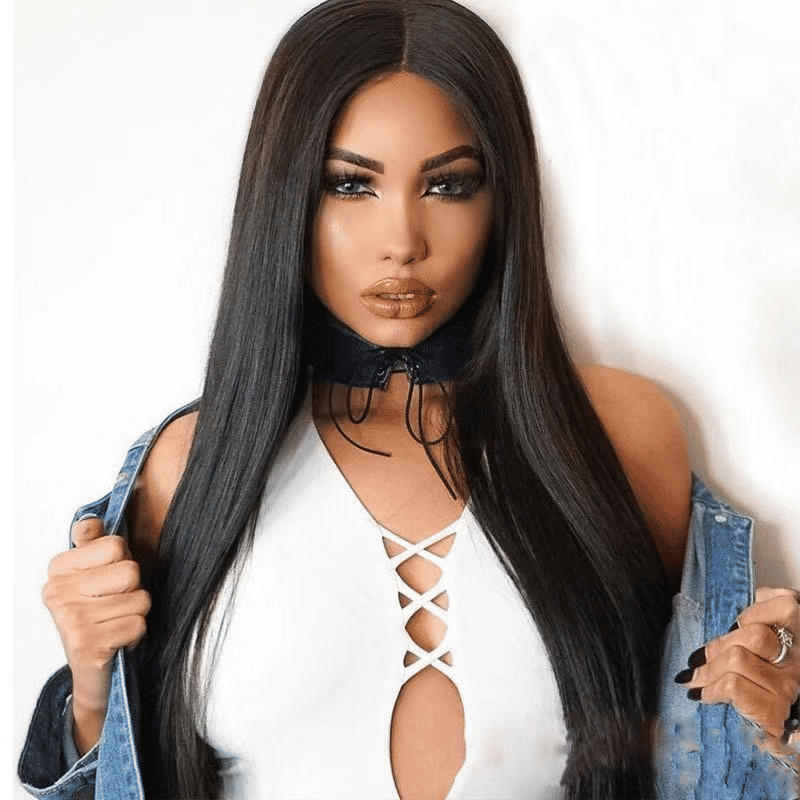FBK Long Straight Synthetic Middle-Part Wig for Women