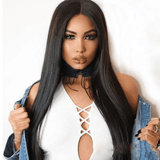 FBK Long Straight Synthetic Middle-Part Wig for Women