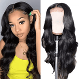 FBK Women's 26-inch Long Black Body Wave Curly Synthetic Wig