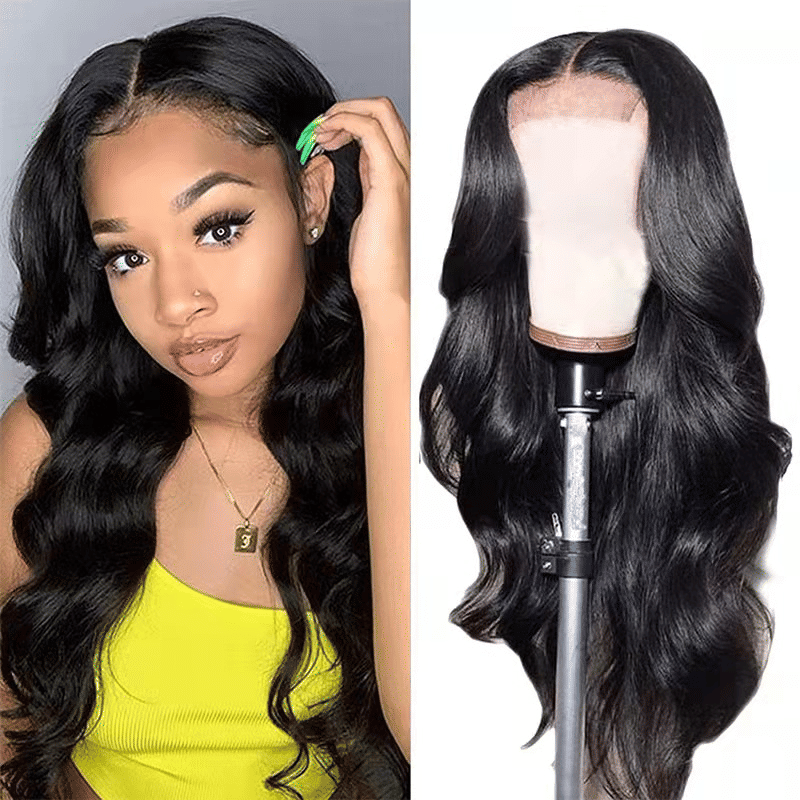 FBK Women's 26-inch Long Black Body Wave Curly Synthetic Wig