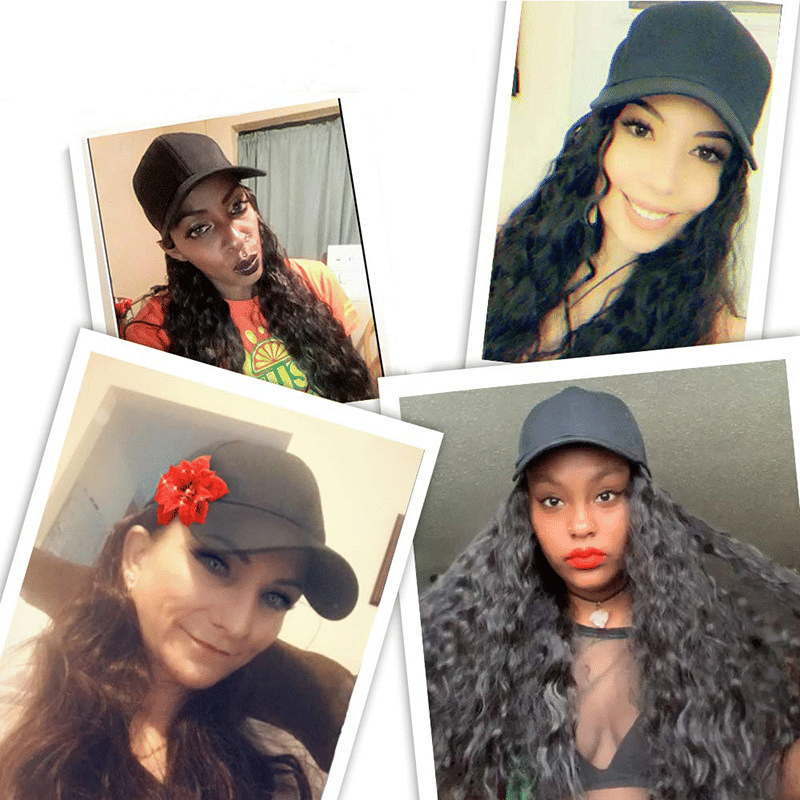 Lustrous Black Curly Hat Wig - Premium Synthetic Hair, 26 Inch, Fashion Cap