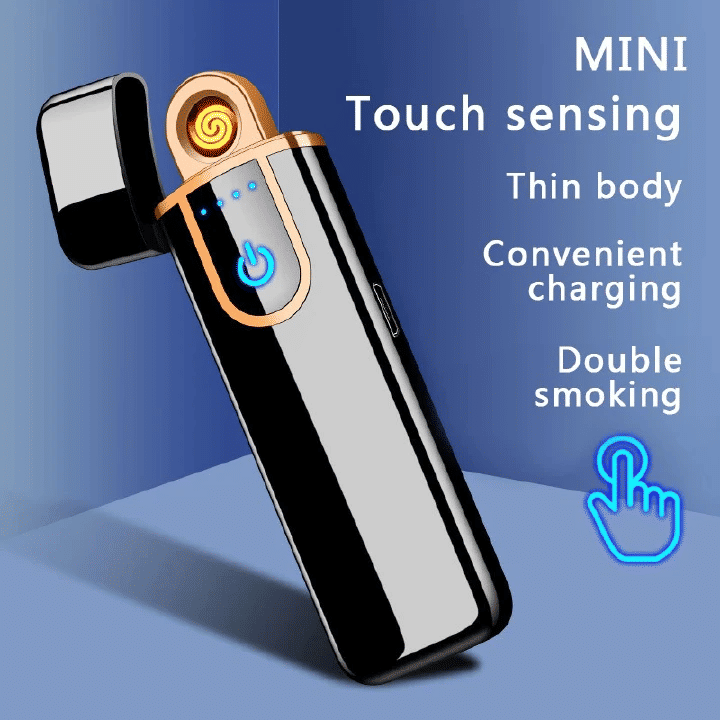 Fingerprint Touch Sensor Charging Lighter USB Rechargeable Compact Cigarette Lighter for Men