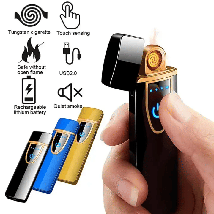 Fingerprint Touch Sensor Charging Lighter USB Rechargeable Compact Cigarette Lighter for Men