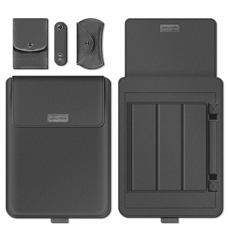 Elegant Leather Laptop Sleeve Case with Stand, Multi-Function, 11-15 Inch