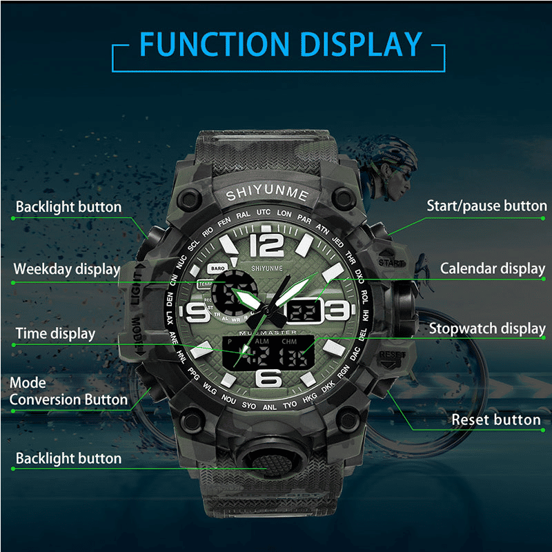 Men's Military Dual Display Army Watch with LED Backlight Stopwatch