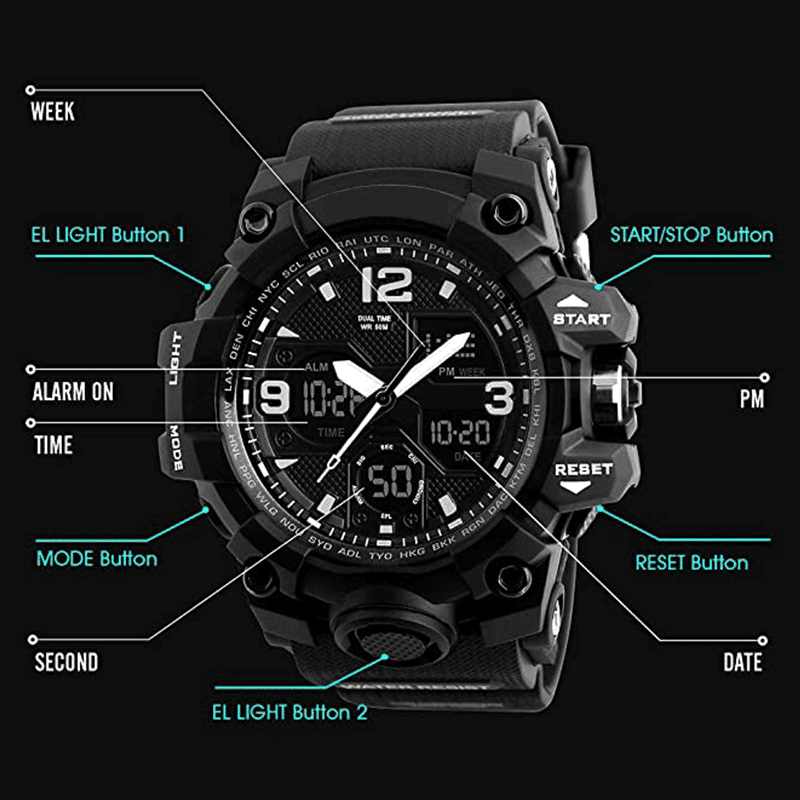 Men's Military Dual Display Army Watch with LED Backlight Stopwatch