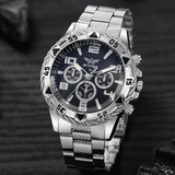 Men's Quartz Stainless Steel Watch Set: Large Dial, Bracelet, Necklace Gift