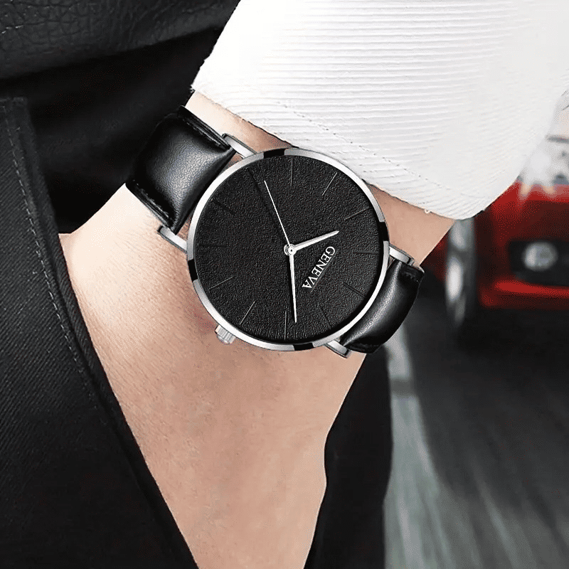 Luxury 4-Piece Men's Fashion Sports Quartz Watch Set Brown Leather Bracelet