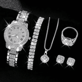 Generic Women's Diamond Fashion Wristwatch 6-Piece Jewelry Set