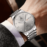 Luxury Men's Stainless Steel Dual Calendar Quartz Business Watch