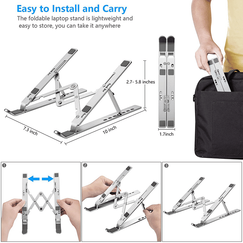 RichRipple Premium Aluminum Alloy Foldable Laptop Stand - Ergonomic Adjustable Riser