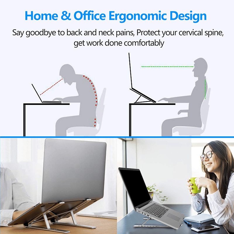 RichRipple Premium Aluminum Alloy Foldable Laptop Stand - Ergonomic Adjustable Riser