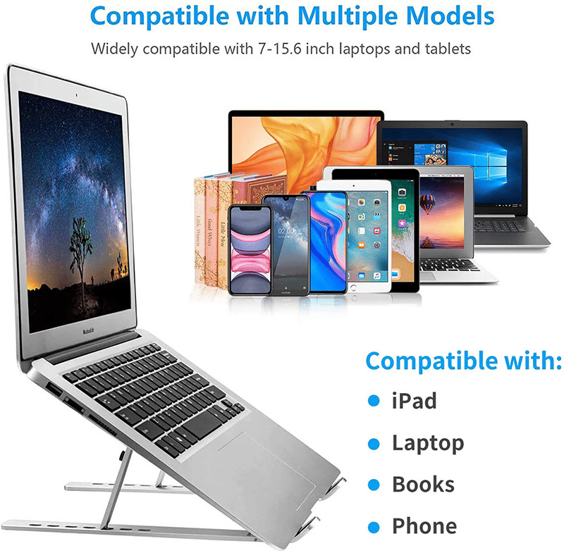 RichRipple Premium Aluminum Alloy Foldable Laptop Stand - Ergonomic Adjustable Riser