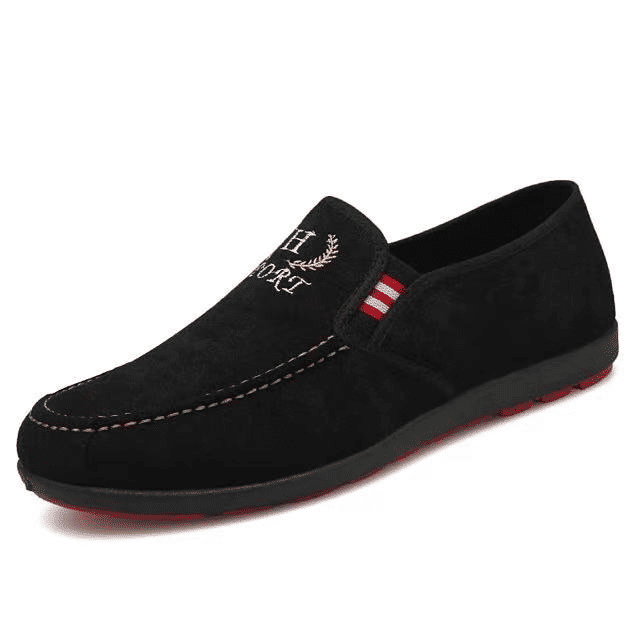 Comfortable Men's Slip-On Casual Loafers - Stylish Black-Red Nylon Design