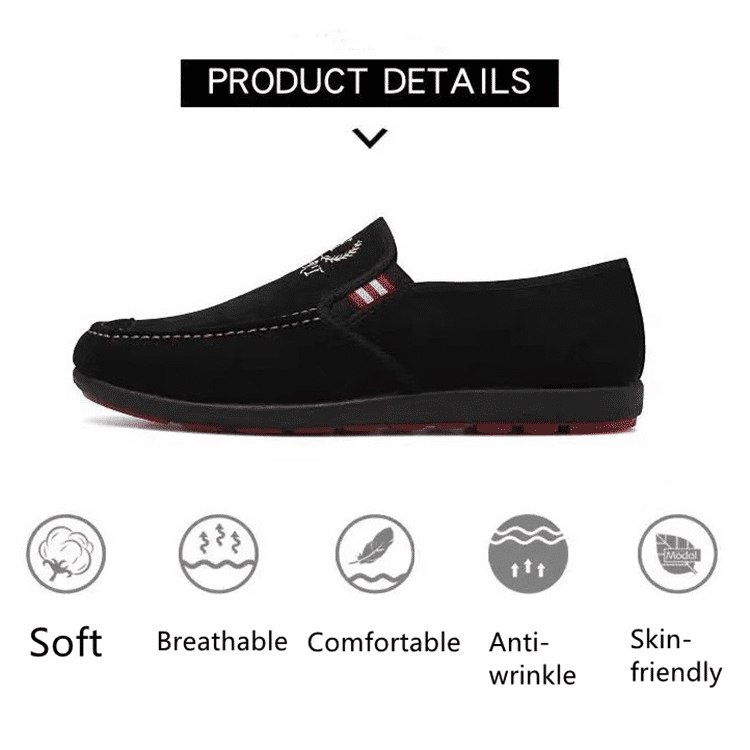 Comfortable Men's Slip-On Casual Loafers - Stylish Black-Red Nylon Design