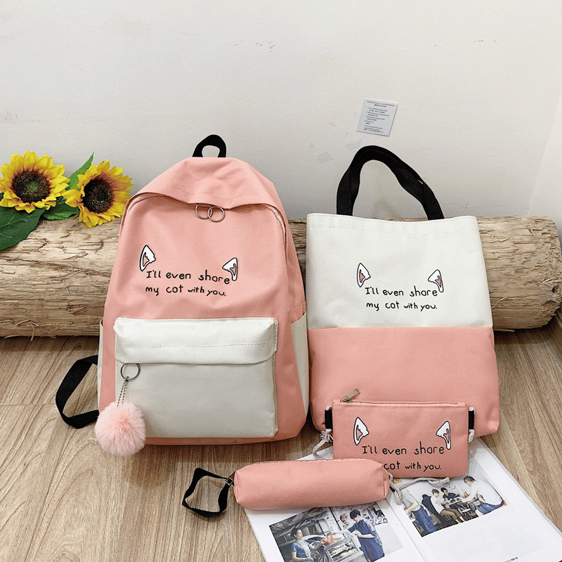 Stylish 4-Piece Nylon Handbag Set: Backpack, Tote, Crossbody, Clutch, Wallet