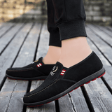 Comfortable Men's Slip-On Casual Loafers - Stylish Black-Red Nylon Design
