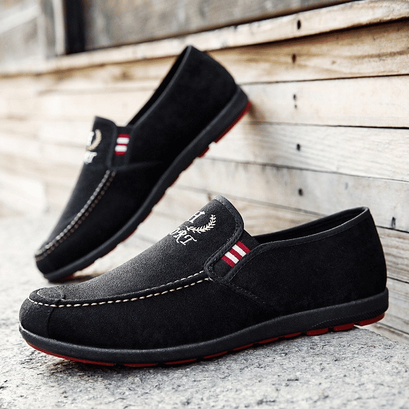 Comfortable Men's Slip-On Casual Loafers - Stylish Black-Red Nylon Design