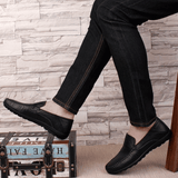 Men's Classic Black Synthetic Leather Loafers Oxfords - Versatile Slip-On Shoes