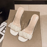 Elegant Transparent Block Heel Sandals for Women - Stylish Dress Wedding Shoes