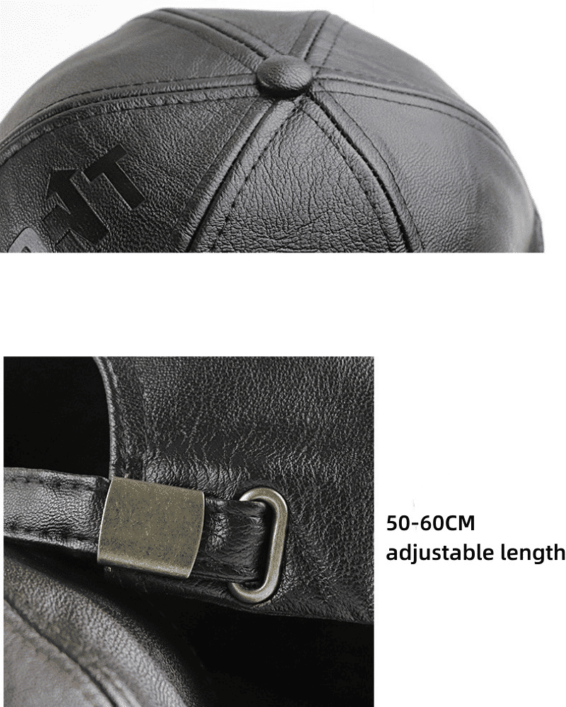 Fashionable PU Leather Men's Baseball Cap - Adjustable, Embossed Letters, Outdoor Wear