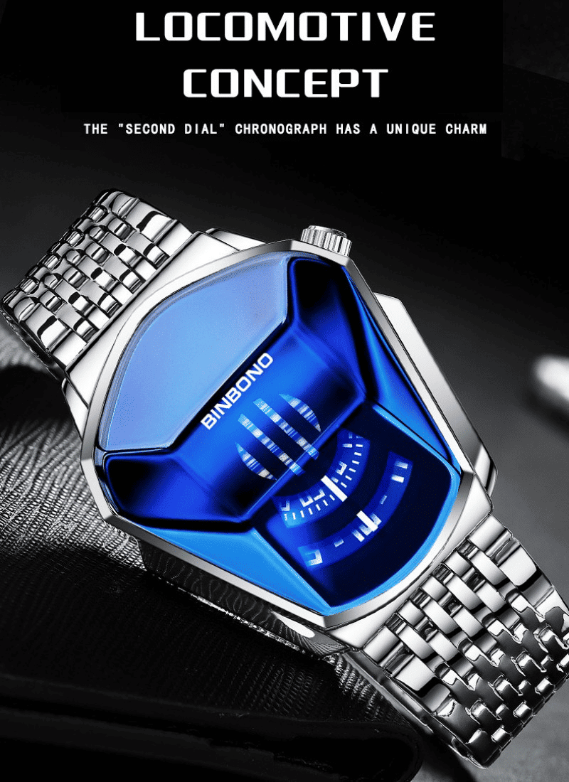 BINBOND Men's Fashion Quartz Watch Large Dial Locomotive Business Style