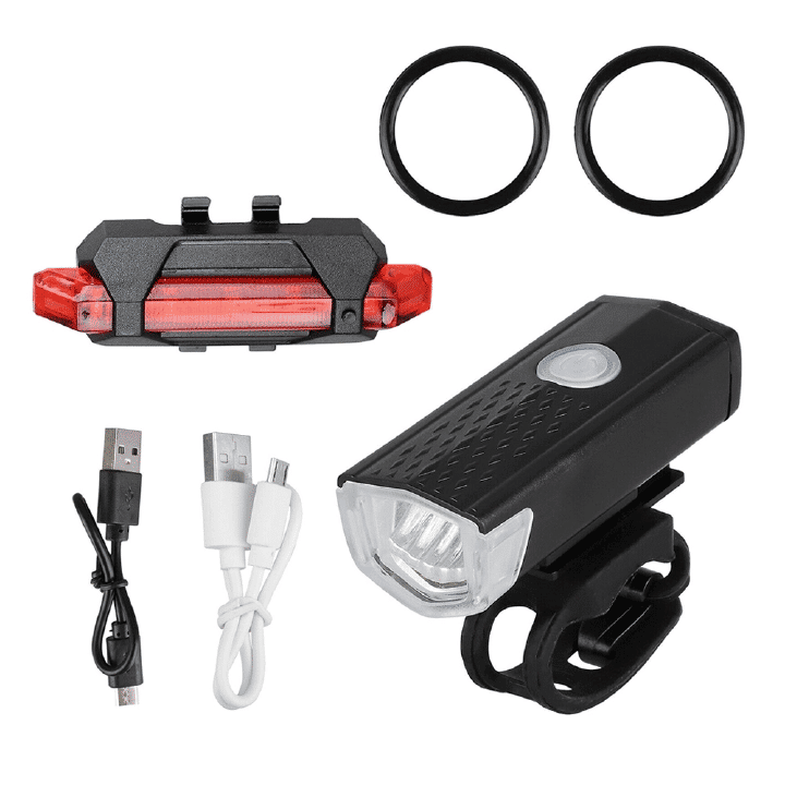 USB Rechargeable LED Bike Light Set 2-in-1 Front Rear Headlight Flashlight for Cycling