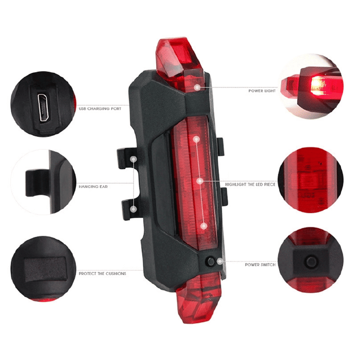 USB Rechargeable LED Bike Light Set 2-in-1 Front Rear Headlight Flashlight for Cycling
