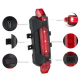 USB Rechargeable LED Bike Light Set 2-in-1 Front Rear Headlight Flashlight for Cycling