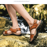 SXCHEN Men's Luxury Leather Beach Sandals, Durable Outdoor Walking Footwear