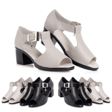 SXCHEN Ladies Roman Fish Mouth Sandals - Versatile Thick Mid-Heel, Comfortable Non-Slip