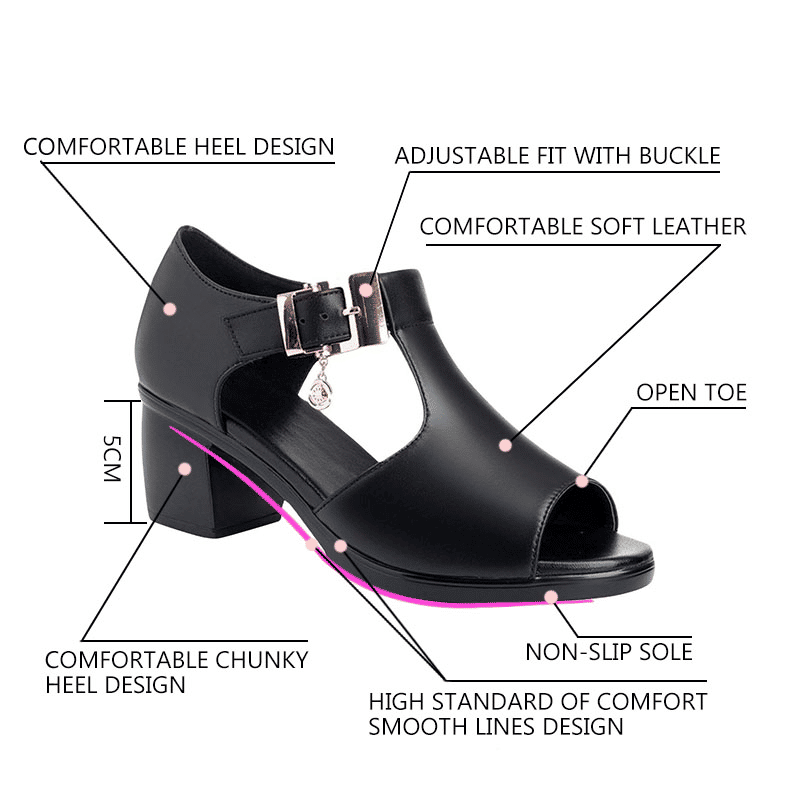 SXCHEN Ladies Roman Fish Mouth Sandals - Versatile Thick Mid-Heel, Comfortable Non-Slip