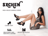 SXCHEN Ladies Roman Fish Mouth Sandals - Versatile Thick Mid-Heel, Comfortable Non-Slip