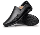 SXCHEN Men's Breathable Slip-On Leather Loafers: Soft Bottom Casual Driving Shoes