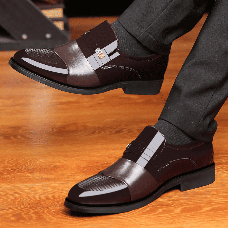 SXCHEN Men's Premium Leather Oxfords: Business Casual Slip-On Dress Shoes