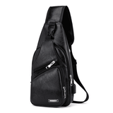 Men's PU Leather USB Charging Port Sling Chest Bag - Durable & Stylish