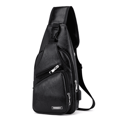 Men's PU Leather USB Charging Port Sling Chest Bag - Durable & Stylish