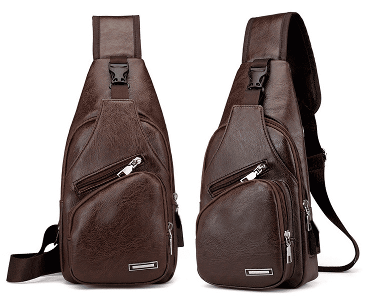 Men's PU Leather USB Charging Port Sling Chest Bag - Durable & Stylish