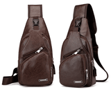 Men's PU Leather USB Charging Port Sling Chest Bag - Durable & Stylish