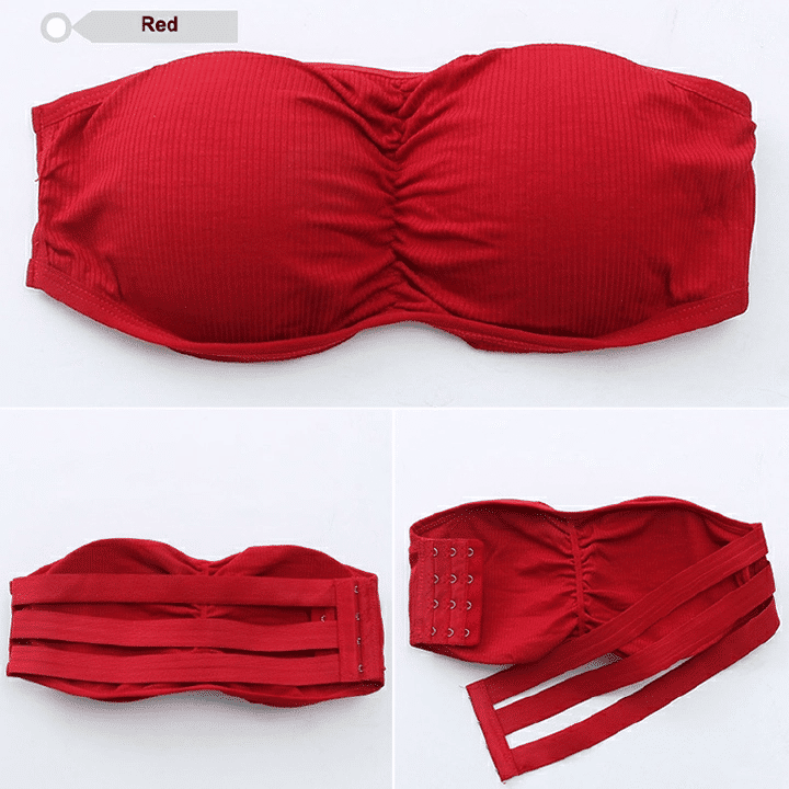 Women's Strapless Ruched Push-Up Bra: Padded, Backless, Wireless Bralette Lingerie