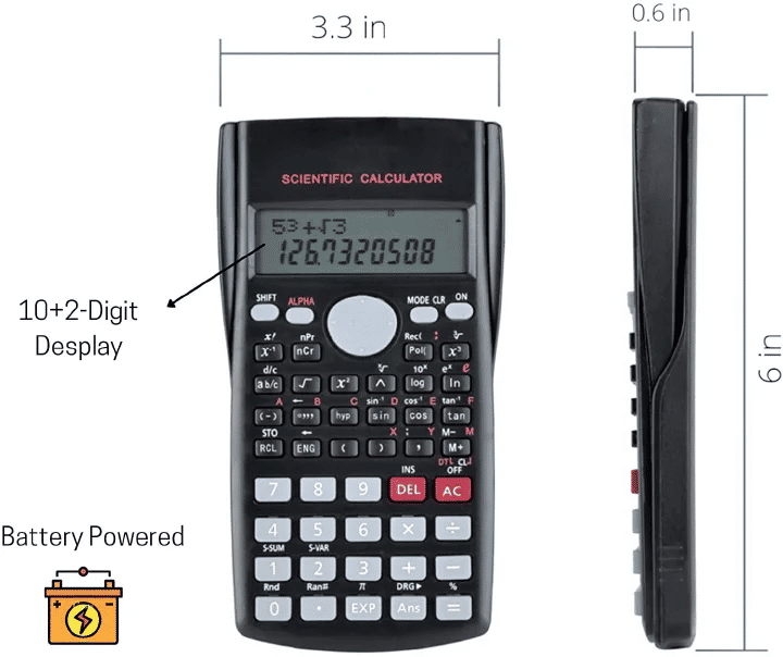 Portable Scientific Calculator 12 Digits Display School Office Stationery Multifunction Tool 82MS Black