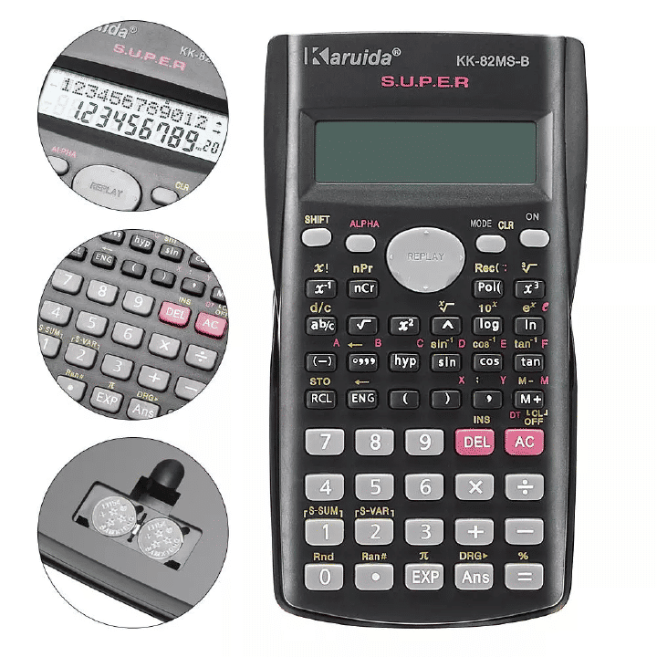 Portable Scientific Calculator 12 Digits Display School Office Stationery Multifunction Tool 82MS Black