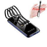 10000mAh Portable Power Bank | Built-in 4 Cables, LED Display, USB-C for All Devices