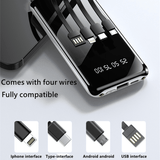 10000mAh Portable Power Bank | Built-in 4 Cables, LED Display, USB-C for All Devices