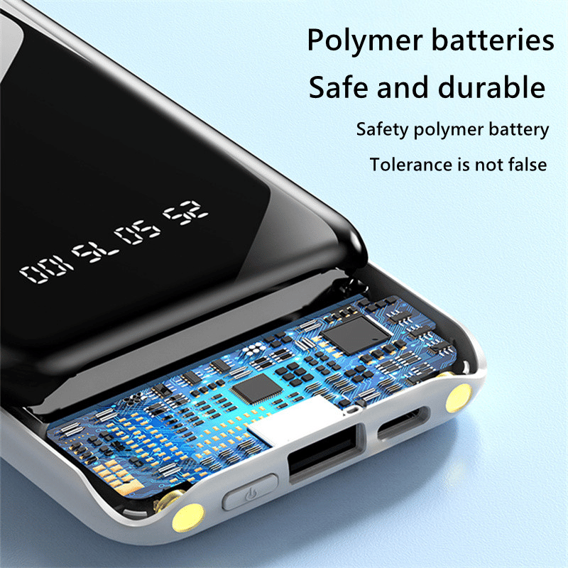 10000mAh Portable Power Bank | Built-in 4 Cables, LED Display, USB-C for All Devices